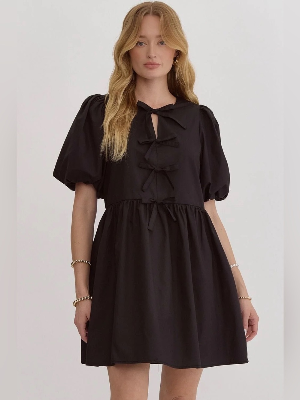 Entro Bow Tie Puff Sleeve Mini Dress SZ MED